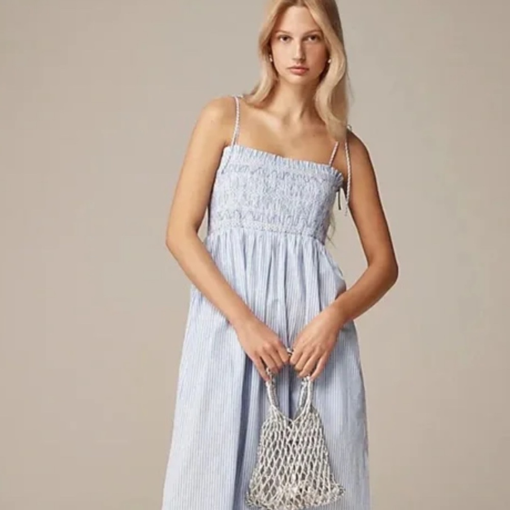 NWT SIZE LARGE J Crew Paloma Dress Striped Cotton Poplin Blue White Size Large